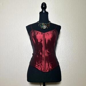 Vintage Fanny Metallic Dark Red Lace-Up Corset | Bustier Top